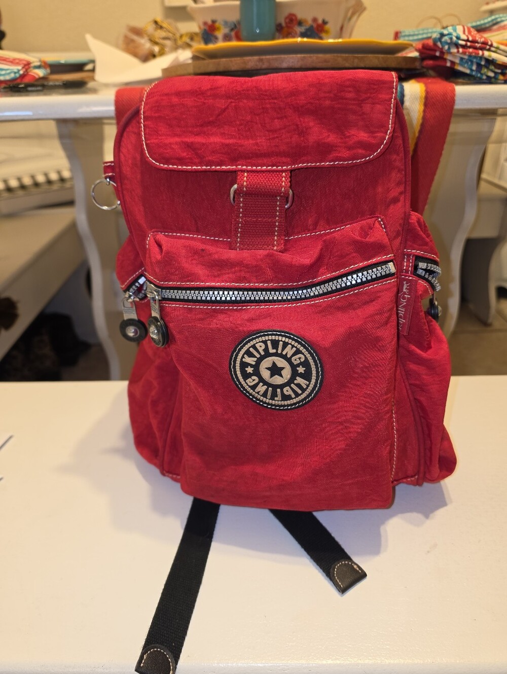 KIPLING Vintage Red Backpack, Very Good Pre-owned Condition!